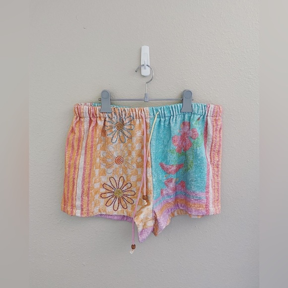 RARE Free People Terrycloth Colorful Floral Rhinestone Shorts
